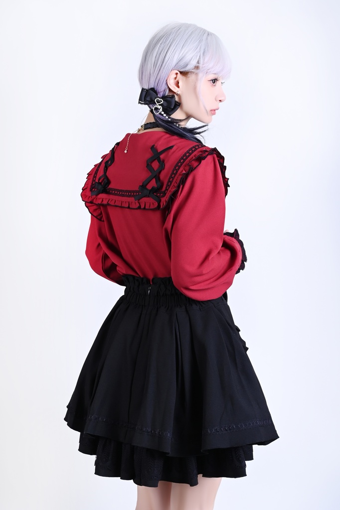 Jillpunk 量産型 茶会願い 地雷系 水色系統 ロリータ 蝶ネクタイ付き フリル セーラー服 リボン 長袖シャツ イミテーションパール ビーズハイウェスト ショートスカート オリジナル 姫系 可愛い おしゃれ ファッション萌え 秋葉原