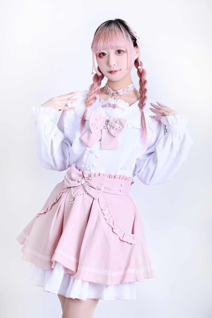 Jillpunk 量産型 茶会願い 地雷系 水色系統 ロリータ 蝶ネクタイ付き フリル セーラー服 リボン 長袖シャツ イミテーションパール ビーズハイウェスト ショートスカート オリジナル 姫系 可愛い おしゃれ ファッション萌え 秋葉原