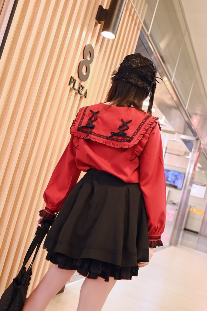 Jillpunk 量産型 茶会願い 地雷系 水色系統 ロリータ 蝶ネクタイ付き フリル セーラー服 リボン 長袖シャツ イミテーションパール ビーズハイウェスト ショートスカート オリジナル 姫系 可愛い おしゃれ ファッション萌え 秋葉原