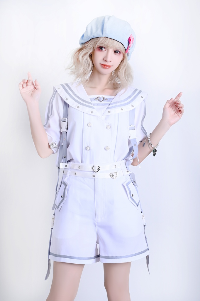 Jillpunk 和洋折衷 正太王子風 夢かわ ロマン航行 ネクタイ ベルト付き 2WAY着こなし セーラートップス 取り外し可能なスカート ショーパンセット 男女兼用 オリジナル メンズ レディー おしゃれ 男女兼用ファッション