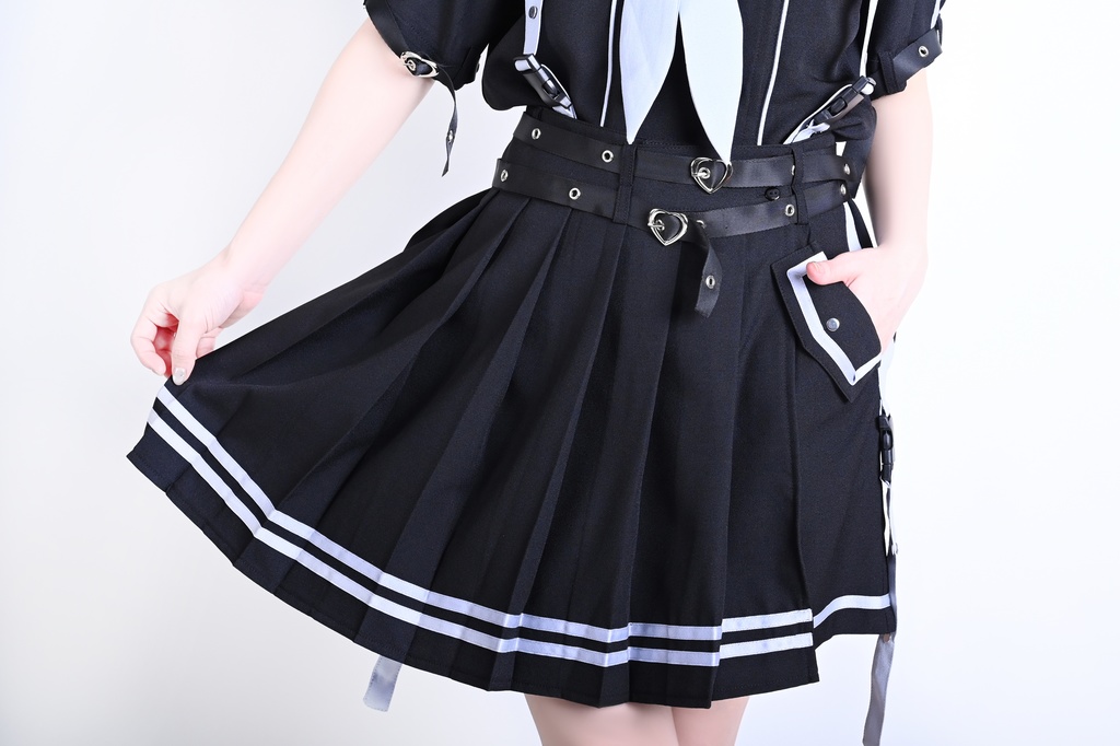Jillpunk 和洋折衷 正太王子風 夢かわ ロマン航行 ネクタイ ベルト付き 2WAY着こなし セーラートップス 取り外し可能なスカート ショーパンセット 男女兼用 オリジナル メンズ レディー おしゃれ 男女兼用ファッション