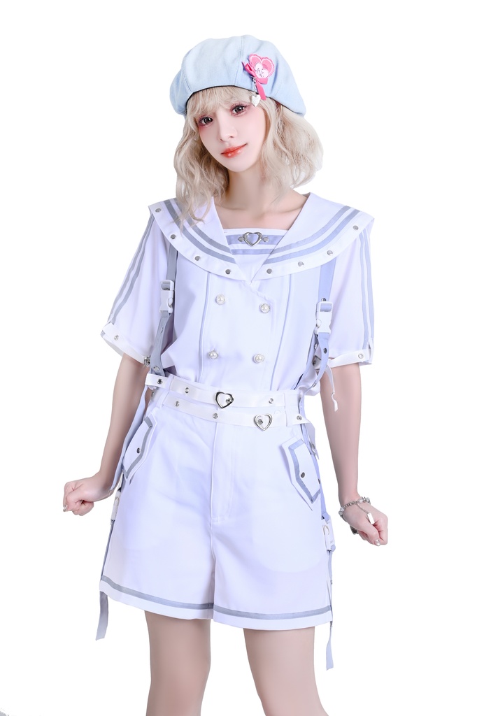 Jillpunk 和洋折衷 正太王子風 夢かわ ロマン航行 ネクタイ ベルト付き 2WAY着こなし セーラートップス 取り外し可能なスカート ショーパンセット 男女兼用 オリジナル メンズ レディー おしゃれ 男女兼用ファッション