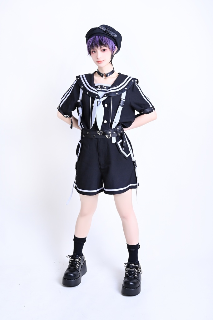 Jillpunk 和洋折衷 正太王子風 夢かわ ロマン航行 ネクタイ ベルト付き 2WAY着こなし セーラートップス 取り外し可能なスカート ショーパンセット 男女兼用 オリジナル メンズ レディー おしゃれ 男女兼用ファッション