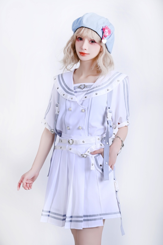 Jillpunk 和洋折衷 正太王子風 夢かわ ロマン航行 ネクタイ ベルト付き 2WAY着こなし セーラートップス 取り外し可能なスカート ショーパンセット 男女兼用 オリジナル メンズ レディー おしゃれ 男女兼用ファッション