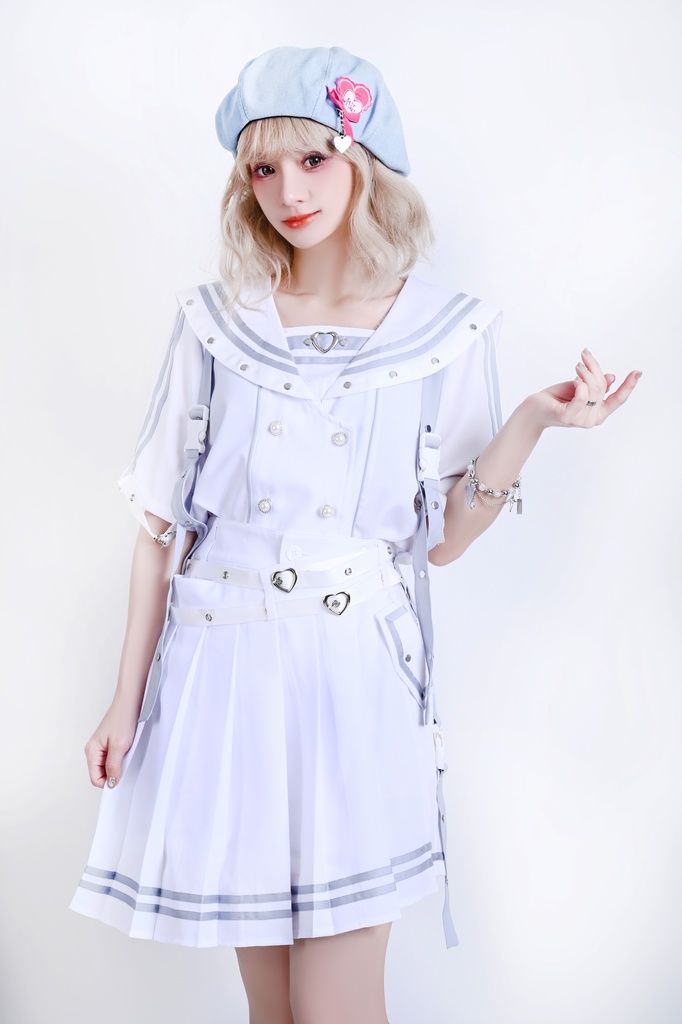 Jillpunk 和洋折衷 正太王子風 夢かわ ロマン航行 ネクタイ ベルト付き 2WAY着こなし セーラートップス 取り外し可能なスカート ショーパンセット 男女兼用 オリジナル メンズ レディー おしゃれ 男女兼用ファッション