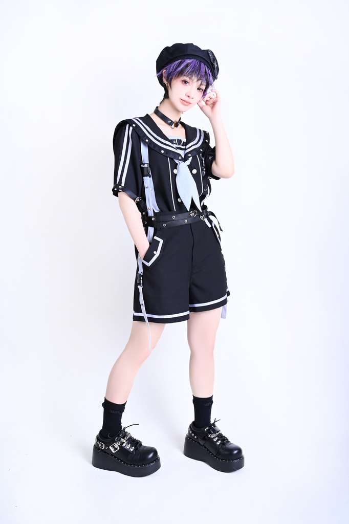 Jillpunk 和洋折衷 正太王子風 夢かわ ロマン航行 ネクタイ ベルト付き 2WAY着こなし セーラートップス 取り外し可能なスカート ショーパンセット 男女兼用 オリジナル メンズ レディー おしゃれ 男女兼用ファッション