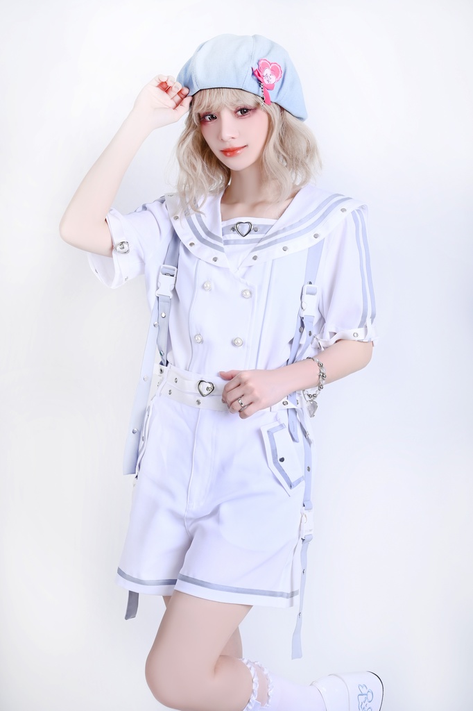 Jillpunk 和洋折衷 正太王子風 夢かわ ロマン航行 ネクタイ ベルト付き 2WAY着こなし セーラートップス 取り外し可能なスカート ショーパンセット 男女兼用 オリジナル メンズ レディー おしゃれ 男女兼用ファッション