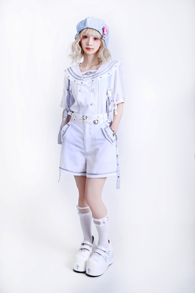 Jillpunk 和洋折衷 正太王子風 夢かわ ロマン航行 ネクタイ ベルト付き 2WAY着こなし セーラートップス 取り外し可能なスカート ショーパンセット 男女兼用 オリジナル メンズ レディー おしゃれ 男女兼用ファッション