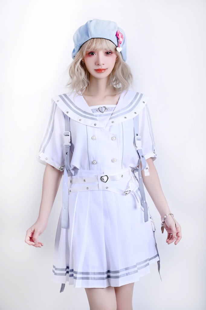 Jillpunk 和洋折衷 正太王子風 夢かわ ロマン航行 ネクタイ ベルト付き 2WAY着こなし セーラートップス 取り外し可能なスカート ショーパンセット 男女兼用 オリジナル メンズ レディー おしゃれ 男女兼用ファッション