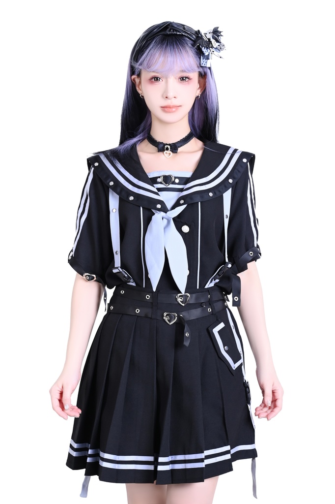 Jillpunk 和洋折衷 正太王子風 夢かわ ロマン航行 ネクタイ ベルト付き 2WAY着こなし セーラートップス 取り外し可能なスカート ショーパンセット 男女兼用 オリジナル メンズ レディー おしゃれ 男女兼用ファッション