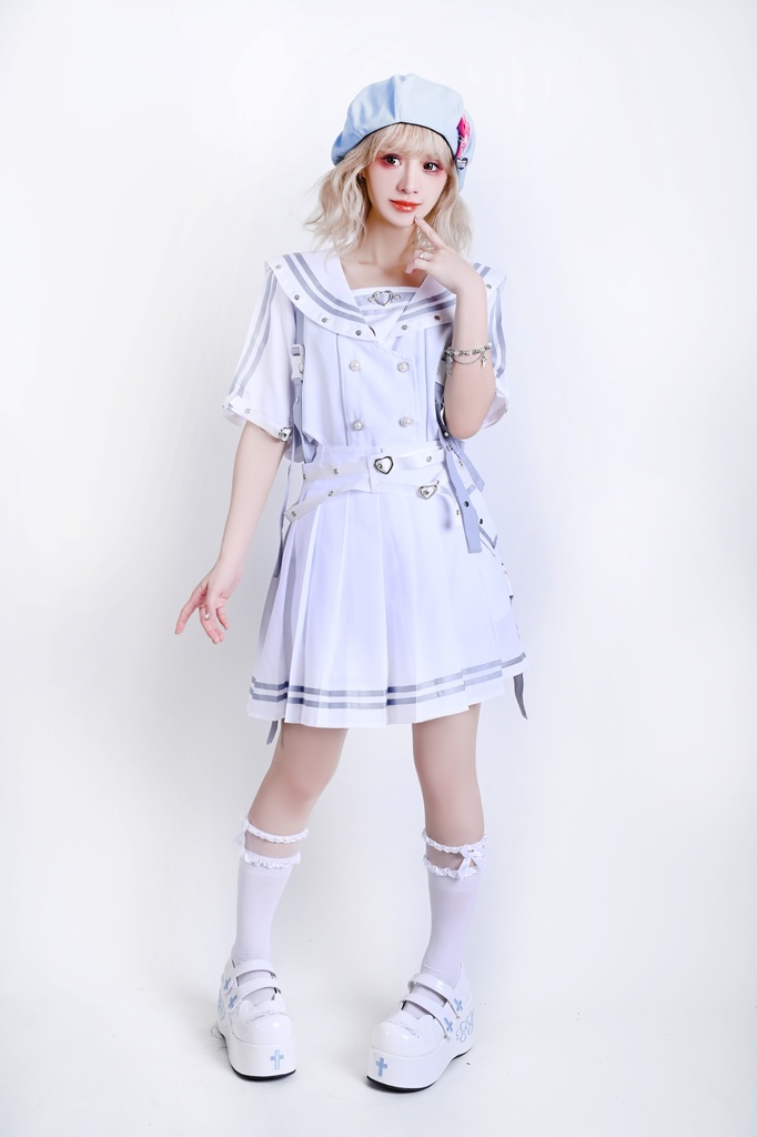 Jillpunk 和洋折衷 正太王子風 夢かわ ロマン航行 ネクタイ ベルト付き 2WAY着こなし セーラートップス 取り外し可能なスカート ショーパンセット 男女兼用 オリジナル メンズ レディー おしゃれ 男女兼用ファッション