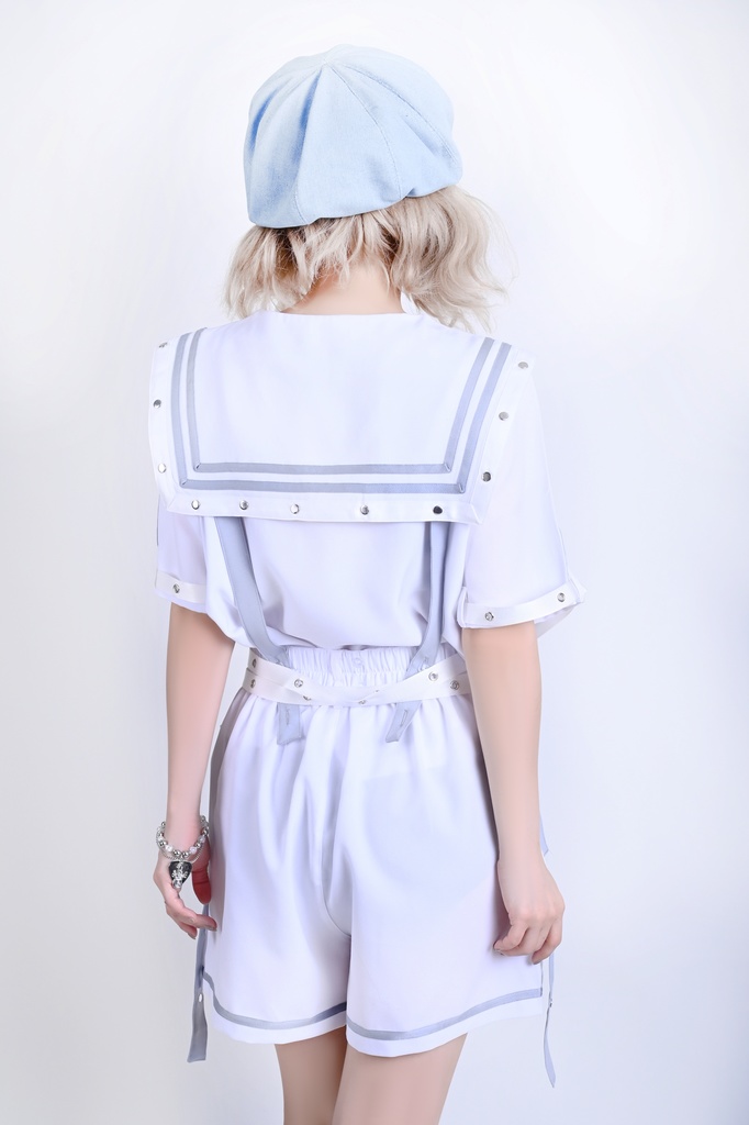 Jillpunk 和洋折衷 正太王子風 夢かわ ロマン航行 ネクタイ ベルト付き 2WAY着こなし セーラートップス 取り外し可能なスカート ショーパンセット 男女兼用 オリジナル メンズ レディー おしゃれ 男女兼用ファッション