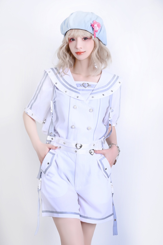 Jillpunk 和洋折衷 正太王子風 夢かわ ロマン航行 ネクタイ ベルト付き 2WAY着こなし セーラートップス 取り外し可能なスカート ショーパンセット 男女兼用 オリジナル メンズ レディー おしゃれ 男女兼用ファッション