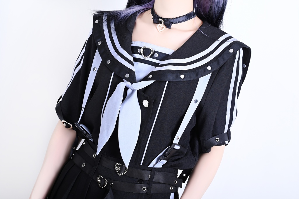 Jillpunk 和洋折衷 正太王子風 夢かわ ロマン航行 ネクタイ ベルト付き 2WAY着こなし セーラートップス 取り外し可能なスカート ショーパンセット 男女兼用 オリジナル メンズ レディー おしゃれ 男女兼用ファッション