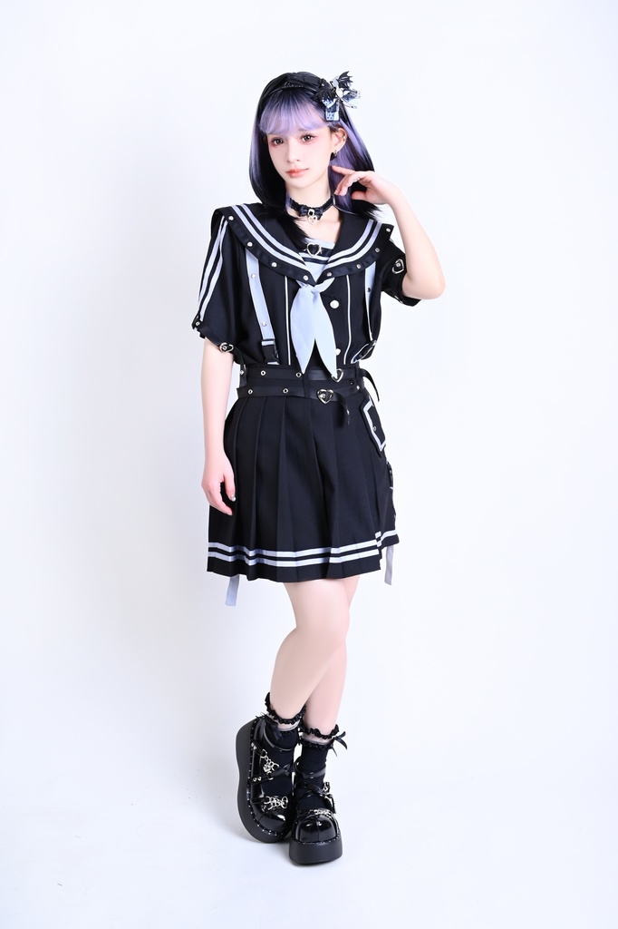 Jillpunk 和洋折衷 正太王子風 夢かわ ロマン航行 ネクタイ ベルト付き 2WAY着こなし セーラートップス 取り外し可能なスカート ショーパンセット 男女兼用 オリジナル メンズ レディー おしゃれ 男女兼用ファッション