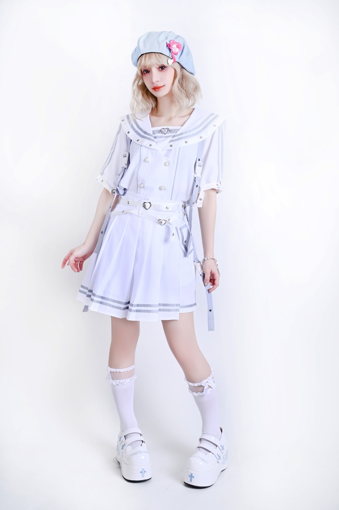 Jillpunk 和洋折衷 正太王子風 夢かわ ロマン航行 ネクタイ ベルト付き 2WAY着こなし セーラートップス 取り外し可能なスカート ショーパンセット 男女兼用 オリジナル メンズ レディー おしゃれ 男女兼用ファッション