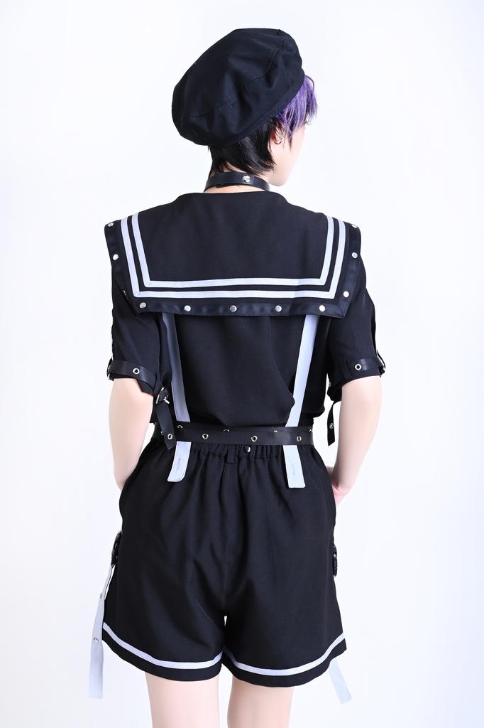 Jillpunk 和洋折衷 正太王子風 夢かわ ロマン航行 ネクタイ ベルト付き 2WAY着こなし セーラートップス 取り外し可能なスカート ショーパンセット 男女兼用 オリジナル メンズ レディー おしゃれ 男女兼用ファッション