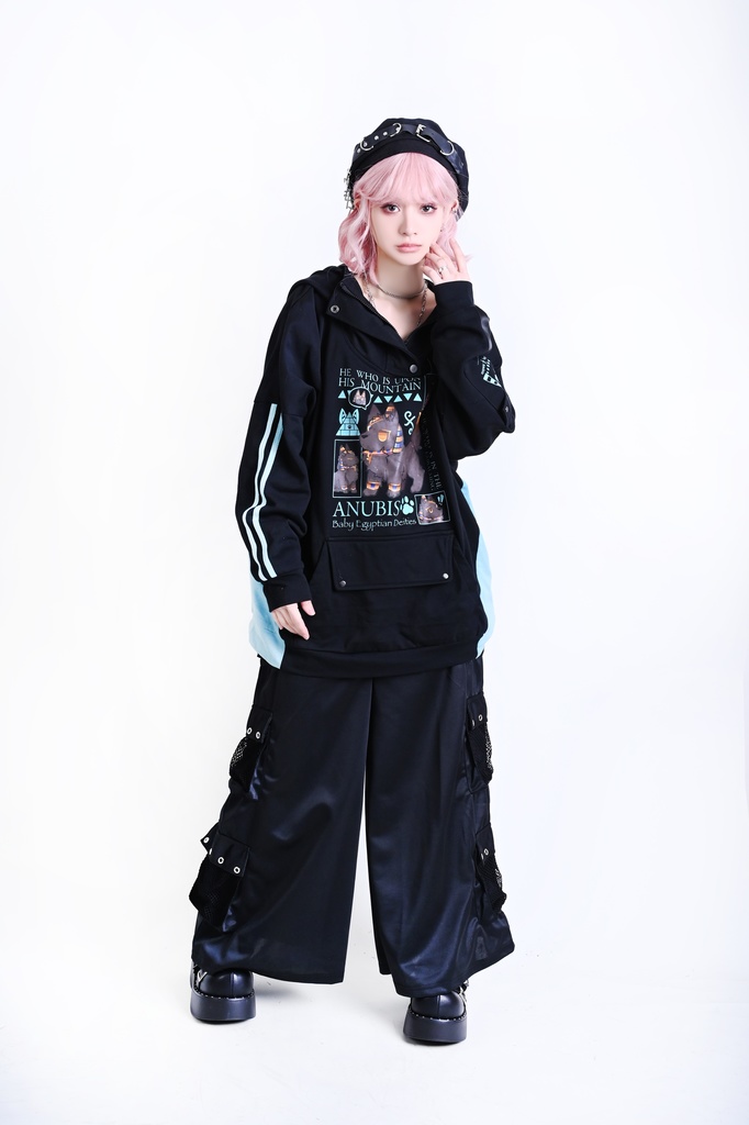 Jillpunk 芝麻コラボ お宅 ニ次コン ワークスペック風 エジプト神話ベビー アヌビス ポケット付き ゆったりパーかー 狼耳 フード付き長袖Tシャツ オリジナル メンズ レディーズ おしゃれ 男女兼用 ファッション 可愛い