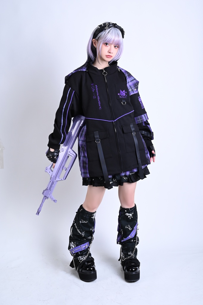 Jillpunk可愛い お宅界隈 ニ次コン 社交ねこ NEET 自宅警備員 ブリティッシュ タータンチェック柄 立ち襟 キルティング/薄手 猫耳 ゆったり長袖 パーカー フード付きジャケット オリジナル メンズ レディーズ おしゃれ 男女兼用 ファッション 秋葉系