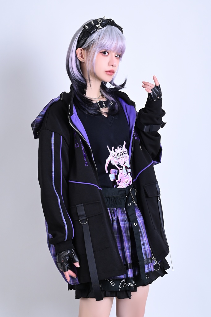 Jillpunk可愛い お宅界隈 ニ次コン 社交ねこ NEET 自宅警備員 ブリティッシュ タータンチェック柄 立ち襟 キルティング/薄手 猫耳 ゆったり長袖 パーカー フード付きジャケット オリジナル メンズ レディーズ おしゃれ 男女兼用 ファッション 秋葉系