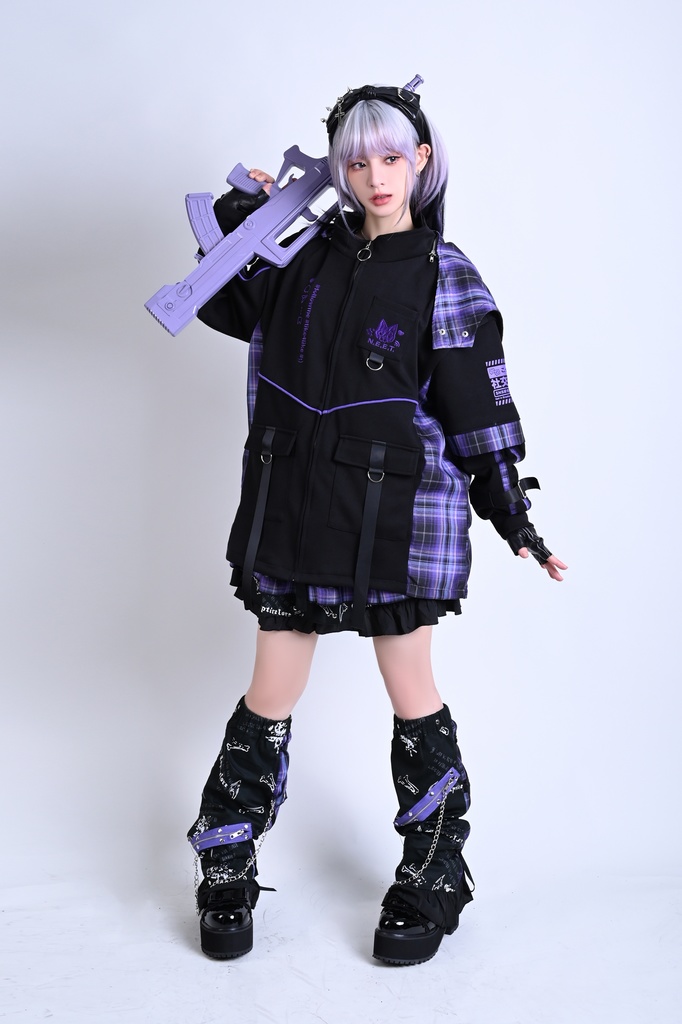 Jillpunk可愛い お宅界隈 ニ次コン 社交ねこ NEET 自宅警備員 ブリティッシュ タータンチェック柄 立ち襟 キルティング/薄手 猫耳 ゆったり長袖 パーカー フード付きジャケット オリジナル メンズ レディーズ おしゃれ 男女兼用 ファッション 秋葉系