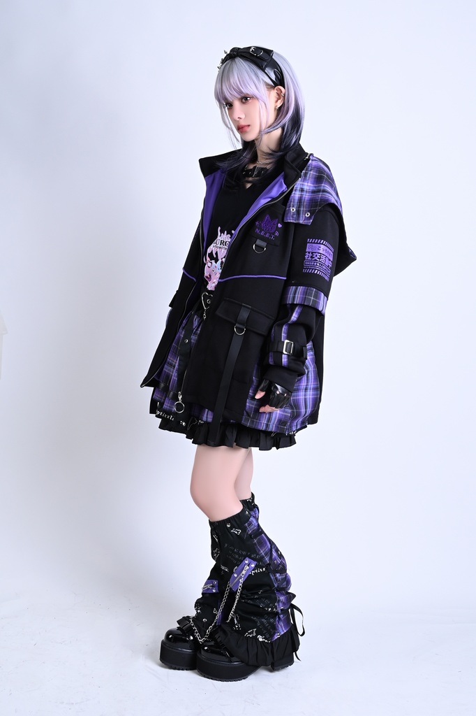 Jillpunk可愛い お宅界隈 ニ次コン 社交ねこ NEET 自宅警備員 ブリティッシュ タータンチェック柄 立ち襟 キルティング/薄手 猫耳 ゆったり長袖 パーカー フード付きジャケット オリジナル メンズ レディーズ おしゃれ 男女兼用 ファッション 秋葉系