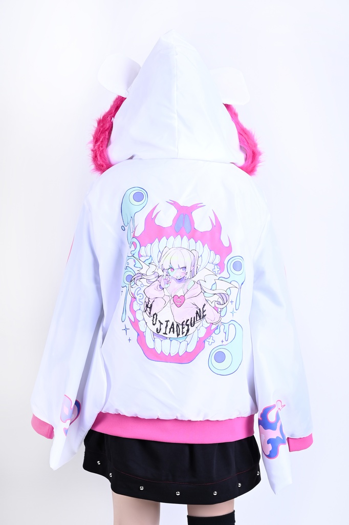 Jillpunk 台湾刺青師美味製造コラボ 和洋折衷 ナーガ召喚 サイバーパンク ネオン世界観 病みかわ 中毒性 キルティング フェイクファー付きクマ耳パーカー 着物袖 ウィンドブレーカージャケット オリジナル アニメ おしゃれ男女兼用