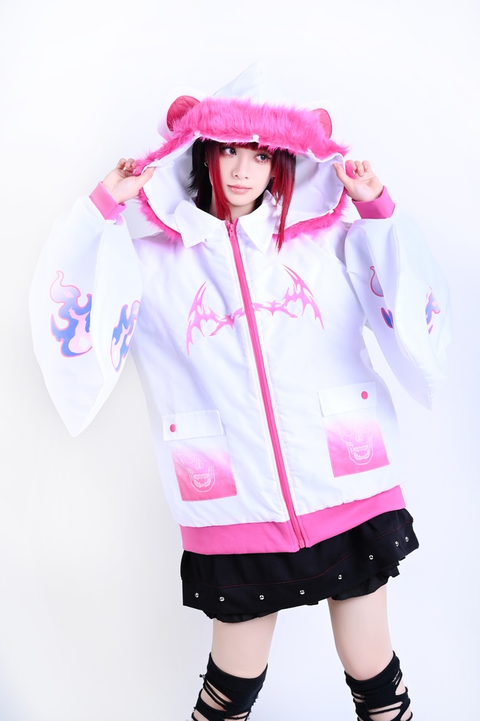 Jillpunk 台湾刺青師美味製造コラボ 和洋折衷 ナーガ召喚 サイバーパンク ネオン世界観 病みかわ 中毒性 キルティング フェイクファー付きクマ耳パーカー 着物袖 ウィンドブレーカージャケット オリジナル アニメ おしゃれ男女兼用