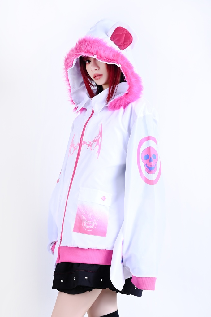 Jillpunk 台湾刺青師美味製造コラボ 和洋折衷 ナーガ召喚 サイバーパンク ネオン世界観 病みかわ 中毒性 キルティング フェイクファー付きクマ耳パーカー 着物袖 ウィンドブレーカージャケット オリジナル アニメ おしゃれ男女兼用