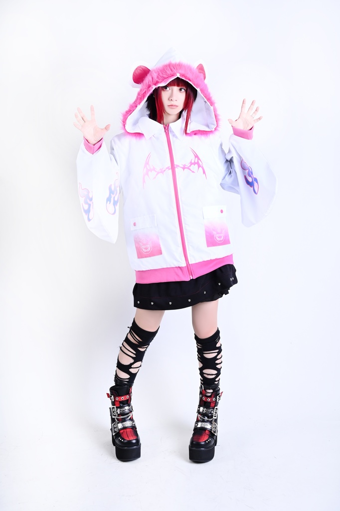 Jillpunk 台湾刺青師美味製造コラボ 和洋折衷 ナーガ召喚 サイバーパンク ネオン世界観 病みかわ 中毒性 キルティング フェイクファー付きクマ耳パーカー 着物袖 ウィンドブレーカージャケット オリジナル アニメ おしゃれ男女兼用