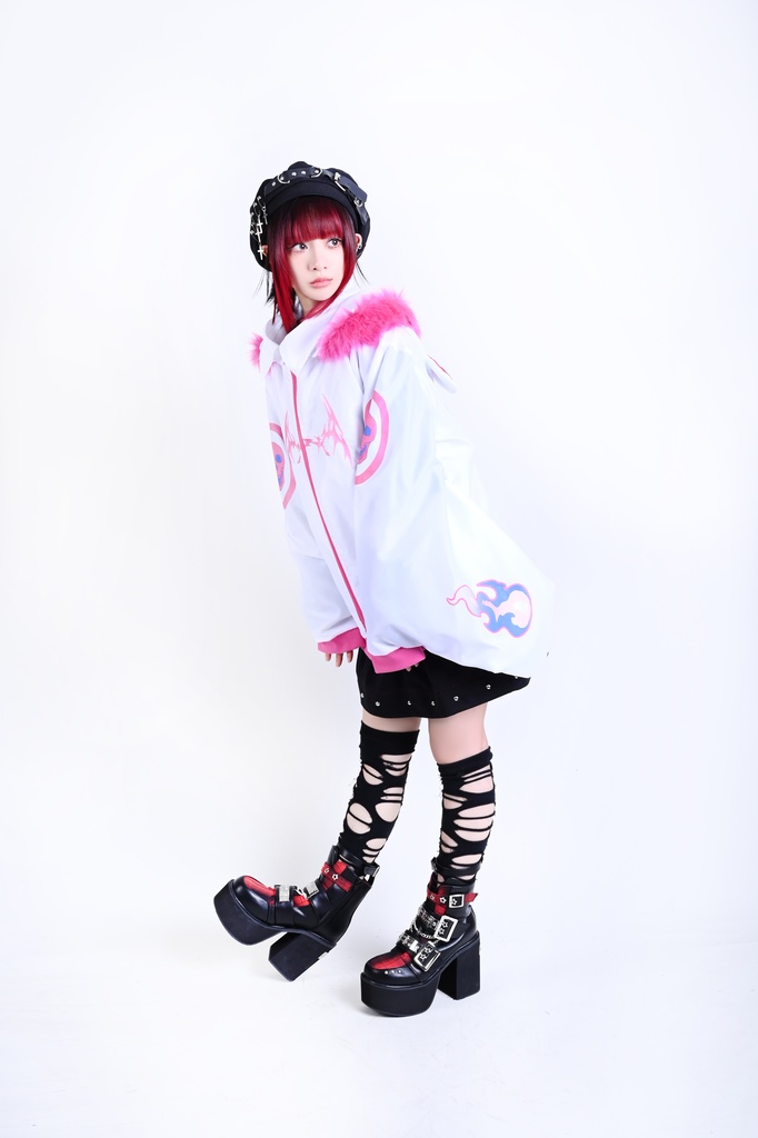 Jillpunk 台湾刺青師美味製造コラボ 和洋折衷 ナーガ召喚 サイバーパンク ネオン世界観 病みかわ 中毒性 キルティング フェイクファー付きクマ耳パーカー 着物袖 ウィンドブレーカージャケット オリジナル アニメ おしゃれ男女兼用