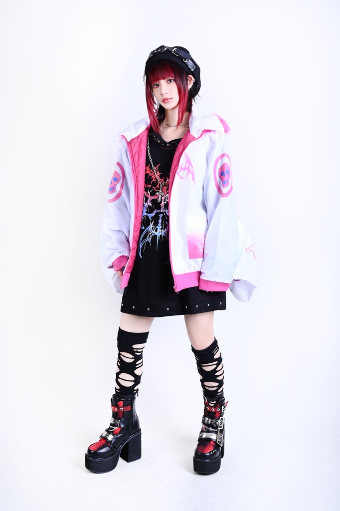 Jillpunk 台湾刺青師美味製造コラボ 和洋折衷 ナーガ召喚 サイバーパンク ネオン世界観 病みかわ 中毒性 キルティング フェイクファー付きクマ耳パーカー 着物袖 ウィンドブレーカージャケット オリジナル アニメ おしゃれ男女兼用