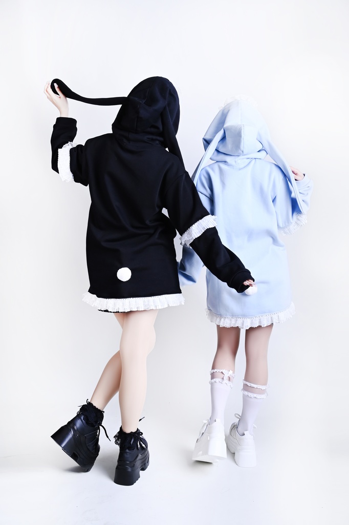 Jillpunk 芝麻コラボ 和風 動物 雪花冬兎 和風月物語 雪片柄 ゆったりパーかー フリルレース 兎耳 大ポケット フード付き長袖Tシャツ オリジナル 夢可愛い おしゃれ 男女兼用 ファッション 可愛い