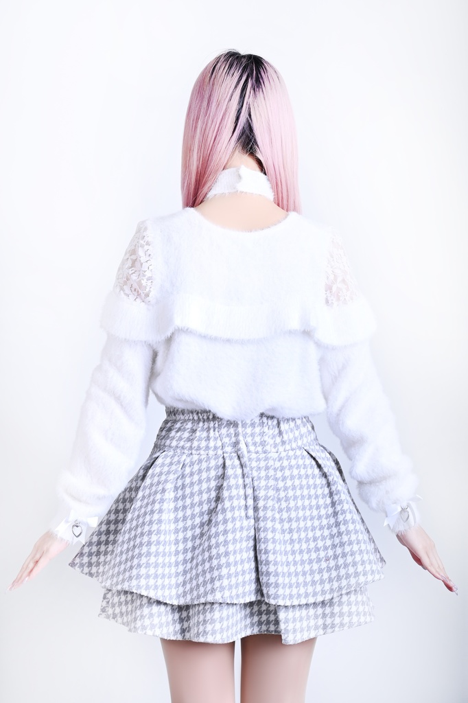 Jillpunkゴシックコーデ 地雷系 セクシー 地雷恋人 地下アイドル風 クロスチョーカー レース加工 肩出しニットトップス ふわふわ 仮ミンク素材セーター レディーズ オリジナル おしゃれ ファッション