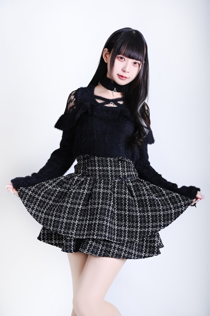 Jillpunkゴシックコーデ 地雷系 セクシー 地雷恋人 地下アイドル風 クロスチョーカー レース加工 肩出しニットトップス ふわふわ 仮ミンク素材セーター レディーズ オリジナル おしゃれ ファッション