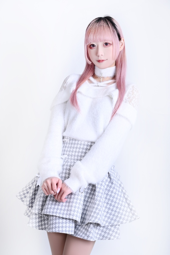 Jillpunkゴシックコーデ 地雷系 セクシー 地雷恋人 地下アイドル風 クロスチョーカー レース加工 肩出しニットトップス ふわふわ 仮ミンク素材セーター レディーズ オリジナル おしゃれ ファッション