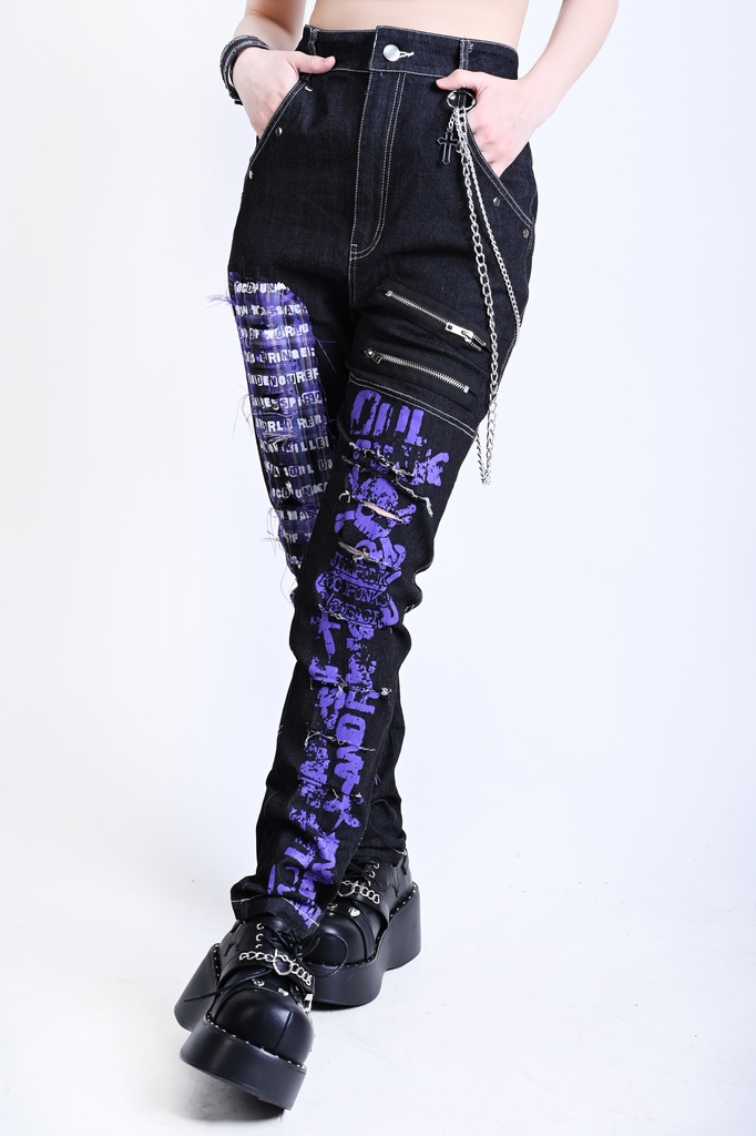 Jillpunkパンクロック パンクの誓い セクシー タータンチェック柄 デニム 細身美脚 ローウエスト ダメージ加工ジーンズ ロングパンツズボン スキニー ビンテージ破れ オリジナル V系 おしゃれ 男女兼用 兄系