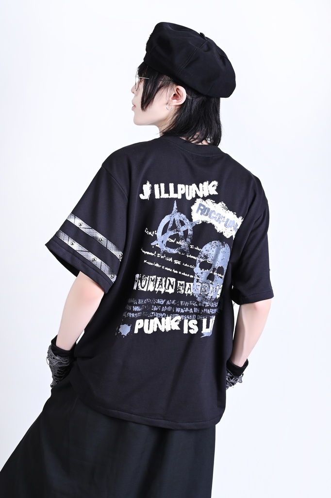 Jillpunk 王道パンク ロック ヘヴィメタル バンギャ 混乱シーケンス クロスチャーム チェーン付き チェック柄フェイクレイヤード 半袖カットソーTシャツ メンズ レディーズ おしゃれ男女兼用カッコいい ファッション