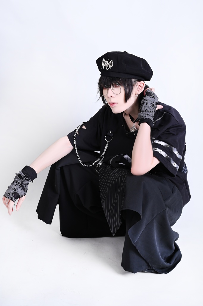 Jillpunk 王道パンク ロック ヘヴィメタル バンギャ 混乱シーケンス クロスチャーム チェーン付き チェック柄フェイクレイヤード 半袖カットソーTシャツ メンズ レディーズ おしゃれ男女兼用カッコいい ファッション