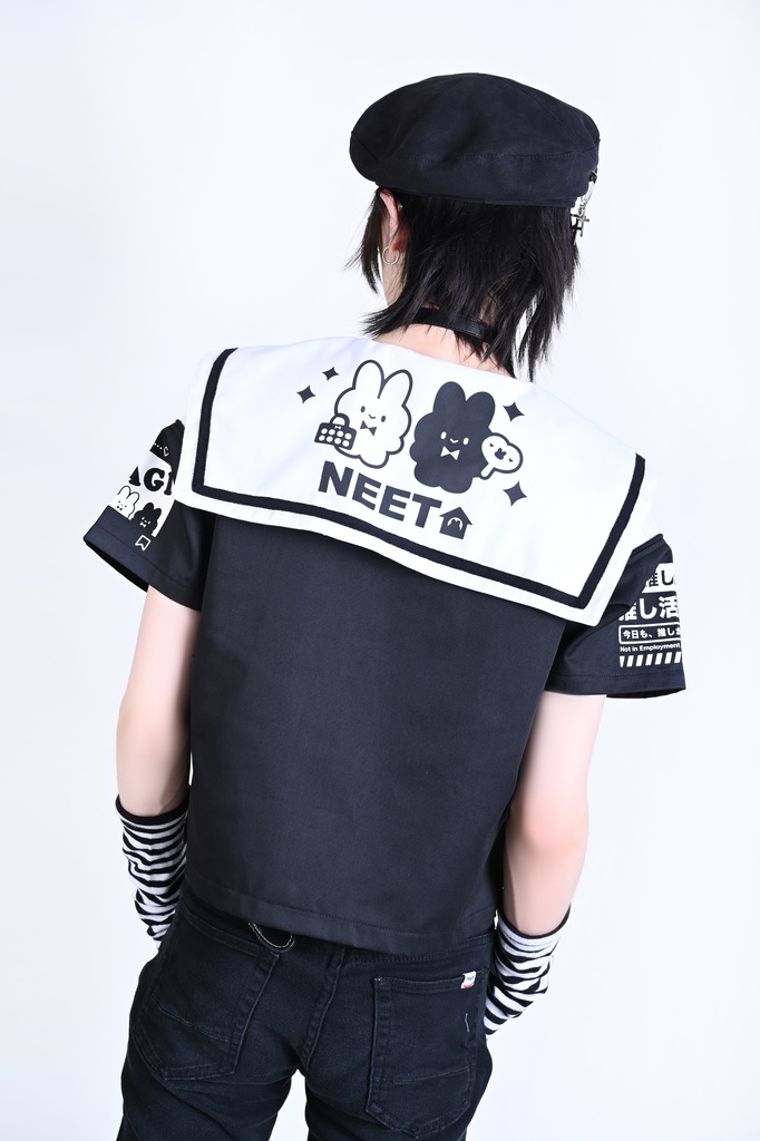 Jillpunk可愛い お宅界隈 アニメ ニ次コン 推しうさぎ NEET 自宅警備員 刺繍入りネクタイ付き ダブルブレスト 半袖 セーラー服 JK制服トップ オリジナル メンズ レディーズ おしゃれ 男女兼用 ファッション 秋葉系