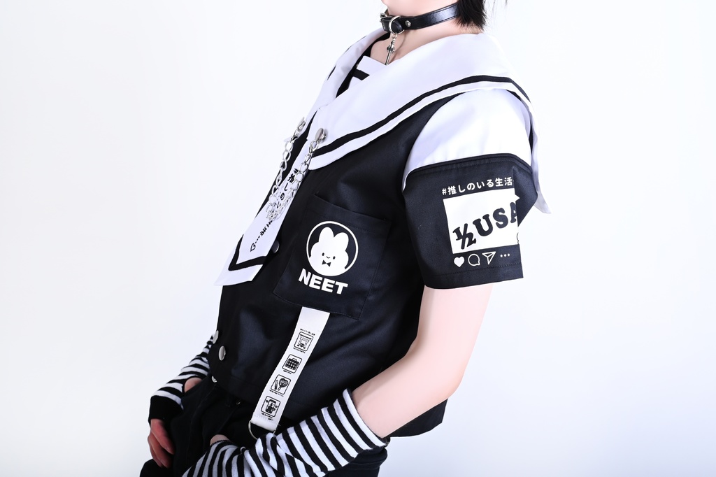 Jillpunk可愛い お宅界隈 アニメ ニ次コン 推しうさぎ NEET 自宅警備員 刺繍入りネクタイ付き ダブルブレスト 半袖 セーラー服 JK制服トップ オリジナル メンズ レディーズ おしゃれ 男女兼用 ファッション 秋葉系