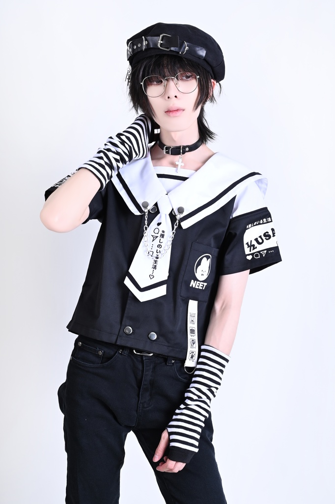 Jillpunk可愛い お宅界隈 アニメ ニ次コン 推しうさぎ NEET 自宅警備員 刺繍入りネクタイ付き ダブルブレスト 半袖 セーラー服 JK制服トップ オリジナル メンズ レディーズ おしゃれ 男女兼用 ファッション 秋葉系