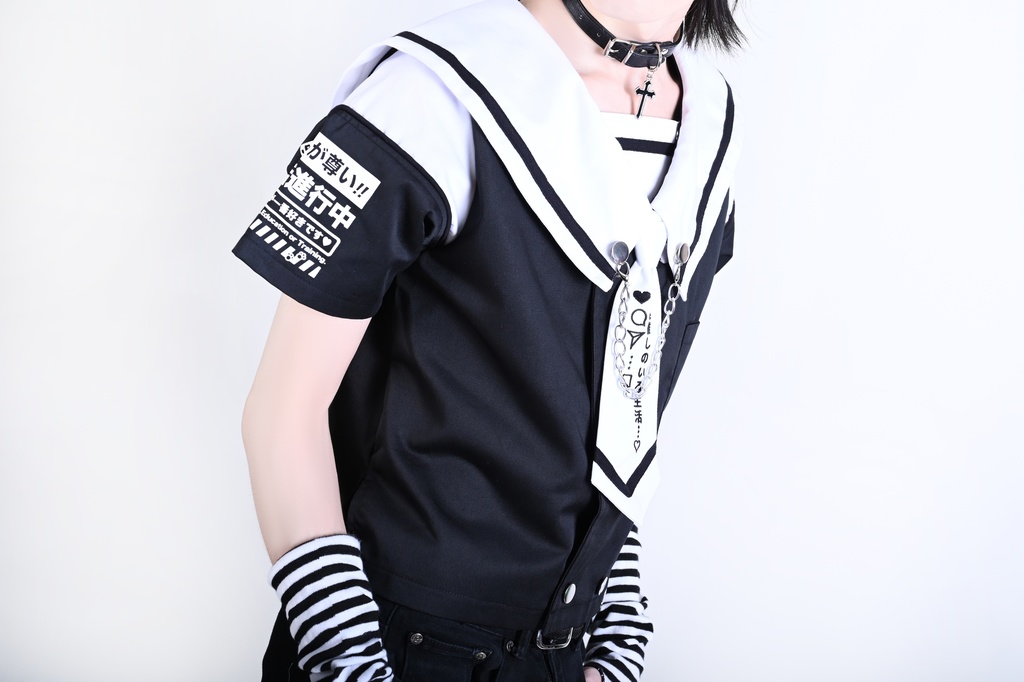 Jillpunk可愛い お宅界隈 アニメ ニ次コン 推しうさぎ NEET 自宅警備員 刺繍入りネクタイ付き ダブルブレスト 半袖 セーラー服 JK制服トップ オリジナル メンズ レディーズ おしゃれ 男女兼用 ファッション 秋葉系