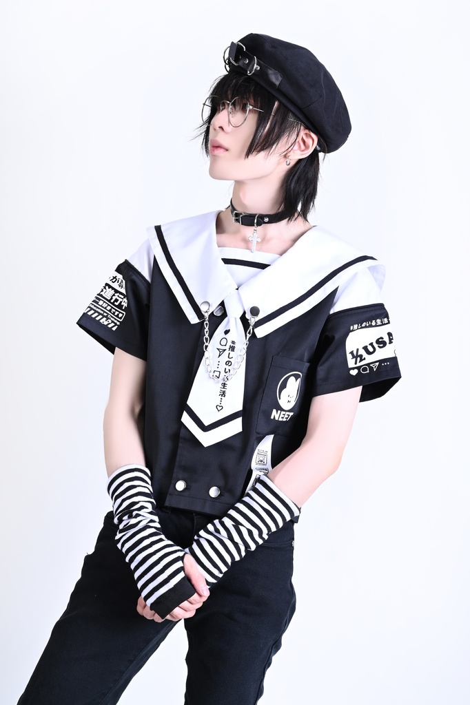 Jillpunk可愛い お宅界隈 アニメ ニ次コン 推しうさぎ NEET 自宅警備員 刺繍入りネクタイ付き ダブルブレスト 半袖 セーラー服 JK制服トップ オリジナル メンズ レディーズ おしゃれ 男女兼用 ファッション 秋葉系