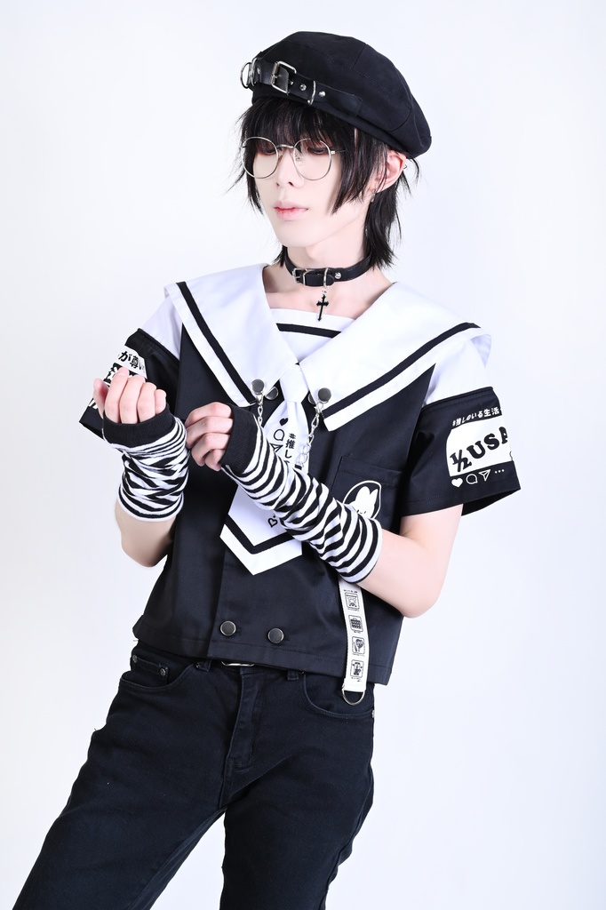 Jillpunk可愛い お宅界隈 アニメ ニ次コン 推しうさぎ NEET 自宅警備員 刺繍入りネクタイ付き ダブルブレスト 半袖 セーラー服 JK制服トップ オリジナル メンズ レディーズ おしゃれ 男女兼用 ファッション 秋葉系