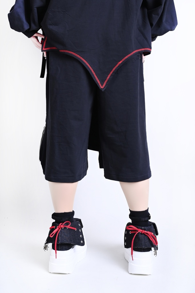 Jillpunk和風モード 甦生彼岸花 浪人侍 ドレープ袴 ゆるい カプリ ファスナー付き ワイド 七分丈バギー 剣道パンツ プリーツロング丈ズボン オリジナルパンク メンズ レディース V系 秋葉系 おしゃれ ストリート