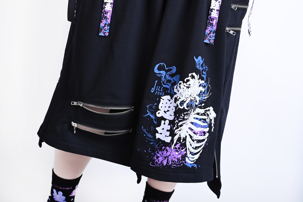 Jillpunk和風モード 甦生彼岸花 浪人侍 ドレープ袴 ゆるい カプリ ファスナー付き ワイド 七分丈バギー 剣道パンツ プリーツロング丈ズボン オリジナルパンク メンズ レディース V系 秋葉系 おしゃれ ストリート