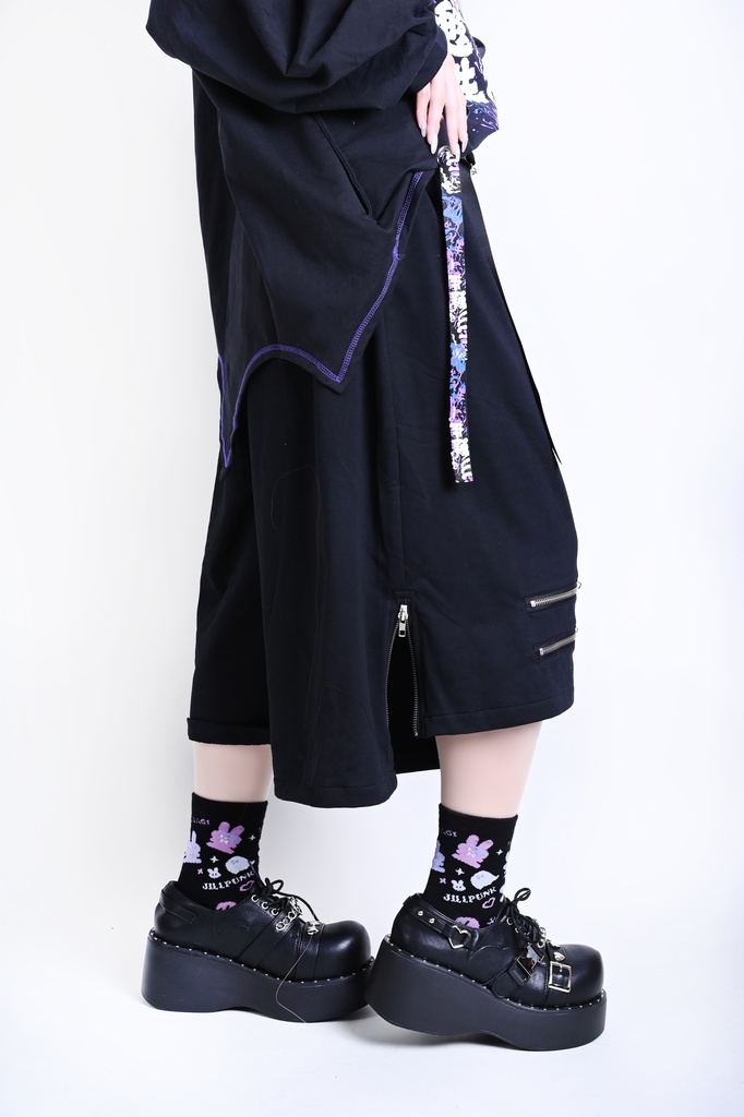 Jillpunk和風モード 甦生彼岸花 浪人侍 ドレープ袴 ゆるい カプリ ファスナー付き ワイド 七分丈バギー 剣道パンツ プリーツロング丈ズボン オリジナルパンク メンズ レディース V系 秋葉系 おしゃれ ストリート