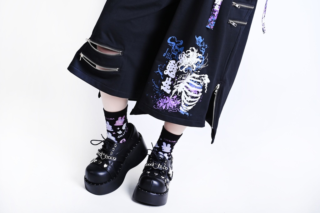 Jillpunk和風モード 甦生彼岸花 浪人侍 ドレープ袴 ゆるい カプリ ファスナー付き ワイド 七分丈バギー 剣道パンツ プリーツロング丈ズボン オリジナルパンク メンズ レディース V系 秋葉系 おしゃれ ストリート