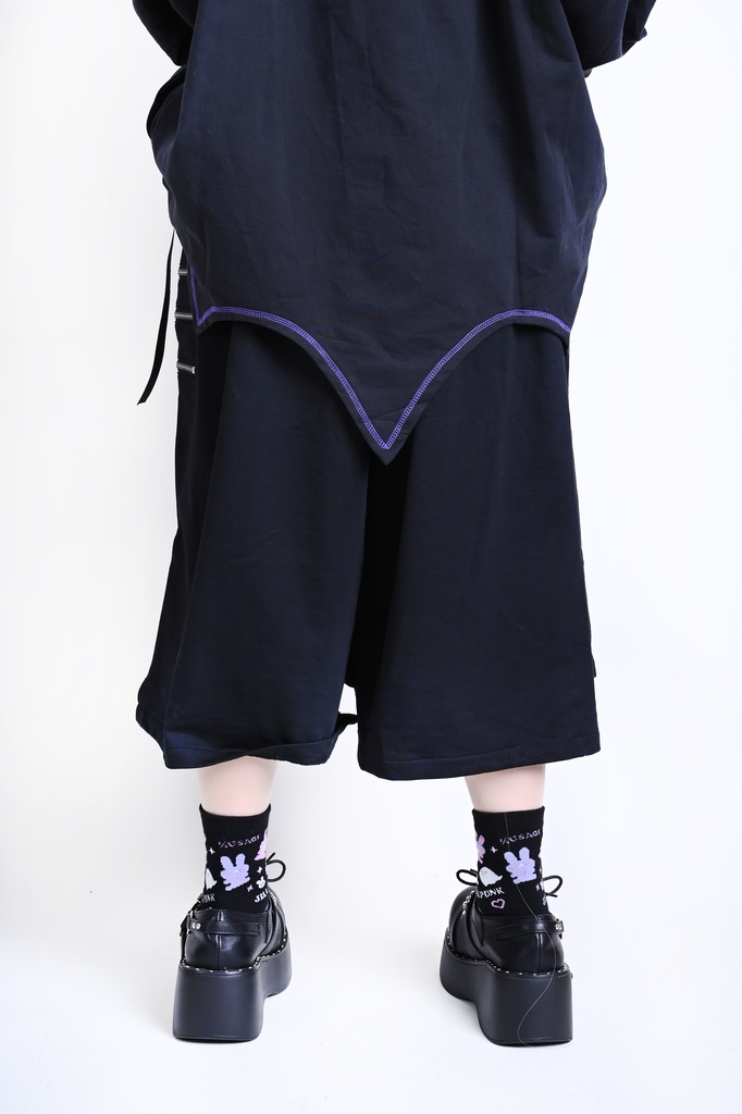 Jillpunk和風モード 甦生彼岸花 浪人侍 ドレープ袴 ゆるい カプリ ファスナー付き ワイド 七分丈バギー 剣道パンツ プリーツロング丈ズボン オリジナルパンク メンズ レディース V系 秋葉系 おしゃれ ストリート